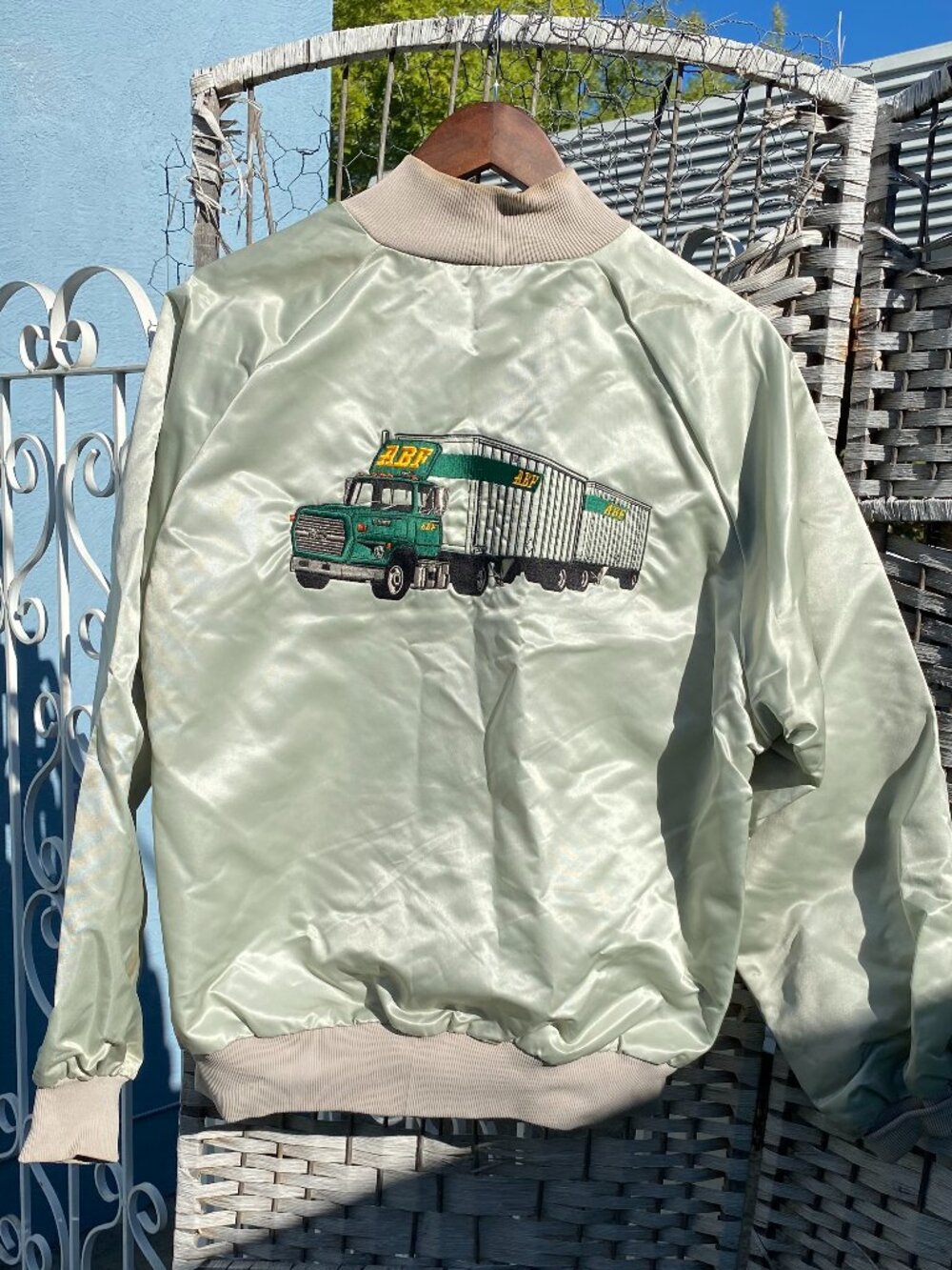 1980s ABF Freight Trucker Embroidered Satin Bomber Jacket USA Made Vintage